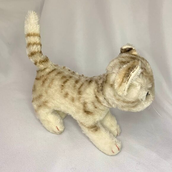 Vintage Steiff 1960s Tapsy Tabby Cat Kitten 7 Inch Brown Mohair Plush Toy - Picture 11 of 12